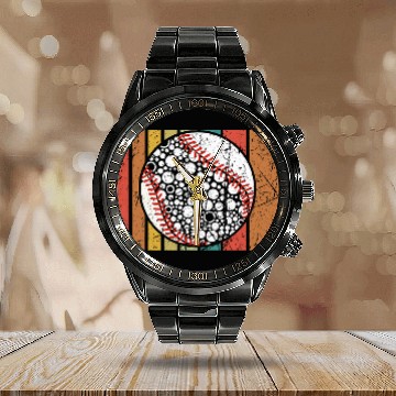 Discover Sport Baseball Happy Dot Day Calendar Steel Band Watch