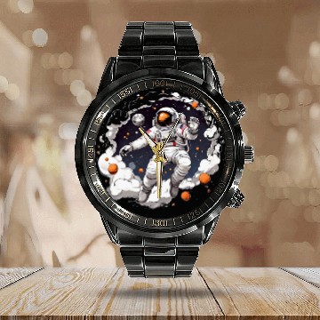 Discover Astronaut Floating In Space Solar System Stars Planets 2 Calendar Steel Band Watch