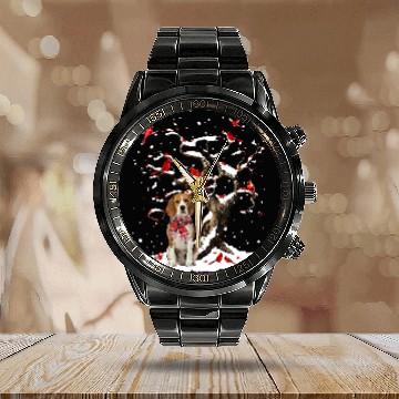 Discover Beagle Pet Scarf Cardinal Snow Christmas Calendar Steel Band Watch