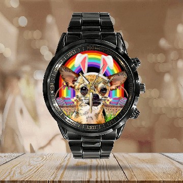 Discover Chihuahua Pet Lover Easter Bunny Egg Hunt Rainbow Baseball Tees Calendar Steel Band Watch