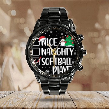 Discover Softball Gift Naughty Or Nice Softball Player Funny Christmas Pajama 11 Baseball Tees Calendar Steel Band Watch