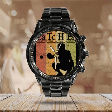 Discover Sport Baseball Periodic Table Elements Nerd Baseball Catcher Retro 22 Calendar Steel Band Watch