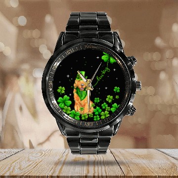 Discover Golden Retriever Pet Irish Green Shamrock Clover St Patricks Calendar Steel Band Watch