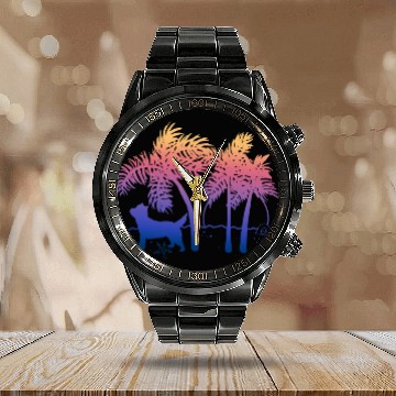 Discover Cairn Terrier Pet Ombre Beach Sunrise Baseball Tees Calendar Steel Band Watch