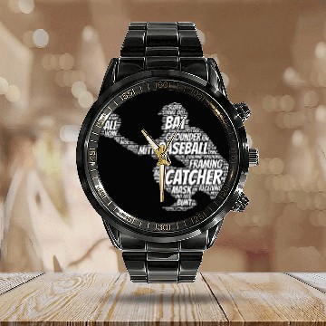 Discover Sport Baseball Catcher 2Word Art Baseball Tees Calendar Steel Band Watch