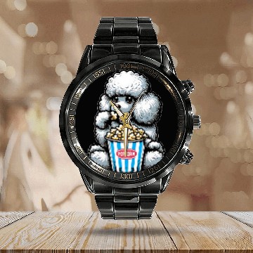 Discover Poodle Dog Popcorn carnivals Costume Cinema Zip Calendar Steel Band Watch