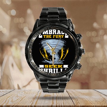 Discover Tornado Chaser Storm Chasing Storm Hunter Meteorologist Calendar Steel Band Watch