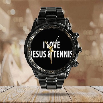 Discover Sport Tennis I Love Jesus Calendar Steel Band Watch