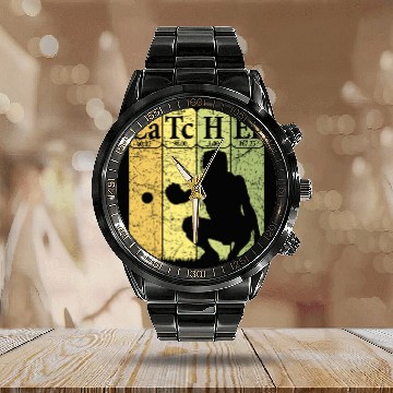 Discover Sport Baseball Periodic Table Elements Nerd Baseball Catcher Retro 2 Calendar Steel Band Watch