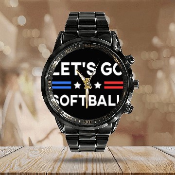 Discover Sport Softball Lets Go Softball Conservative US Flag Funny Player Coach Calendar Steel Band Watch