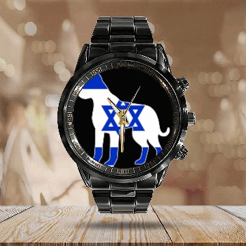 Discover Boxer Pet Silhouette Flag of Israel Baseball Tees Calendar Steel Band Watch