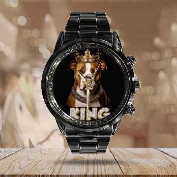 Discover Pitbull Pet Baroque Renaissance King Pitbull Dog Portrait Baseball Tees Calendar Steel Band Watch