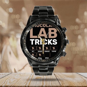 Discover Labrador Pet Chocolate Lab Tricks Black Calendar Steel Band Watch