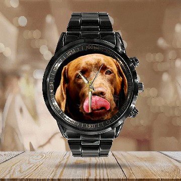 Discover Labrador Pet Chocolate Lab Dog Breed Oil Paint Filter Zip Calendar Steel Band Watch