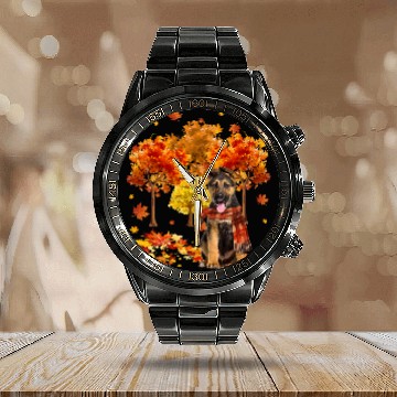 Discover German Shepherd Pet Its Fall Yall Cute German Shepherd Autumn Tree Fall Leaves 17 Calendar Steel Band Watch