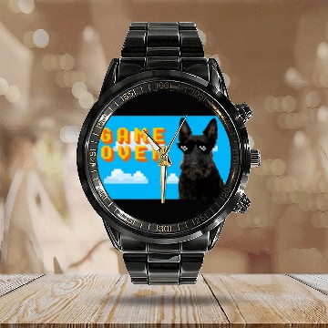 Discover Scottish Terrier Pet 8Bit Game Over Baseball Tees Calendar Steel Band Watch