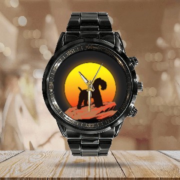 Discover Kerry Blue Terrier Pet Dog Sunrise Calendar Steel Band Watch