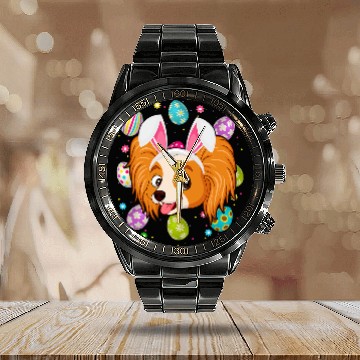 Discover Papillon Pet Easter Egg Lover Bunny Ear Papillon Dog Face Easter Sunday Baseball Tees Calendar Steel Band Watch