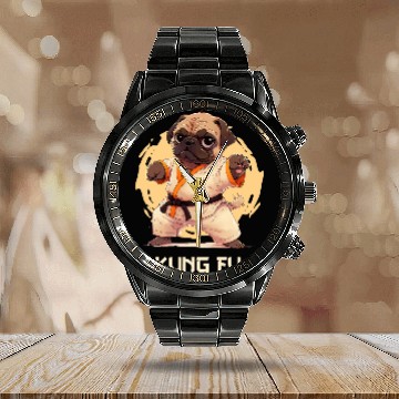 Discover Pug Dog Graphic As Training Kung Fu Clothing Calendar Steel Band Watch