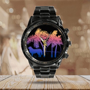 Discover Pyrenees Pet Ombre Beach Sunrise Calendar Steel Band Watch