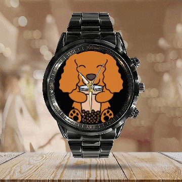 Discover Cocker Spaniel Pet Boba Bubble Milk Tea Cocker Spaniel Zip Calendar Steel Band Watch
