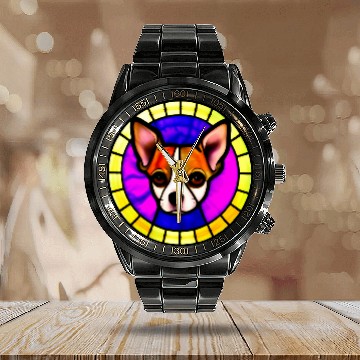 Discover Chihuahua Pet Stained Glass Pop Art 6 Calendar Steel Band Watch