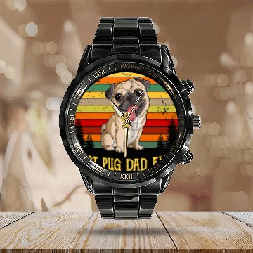 Discover Pug Pet bests Dad Pug ever funny Relaxed Fit 126 Calendar Steel Band Watch