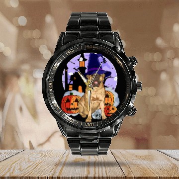 Discover English Mastiff Pet Dog Halloween Witch Pumpkin 3 Calendar Steel Band Watch