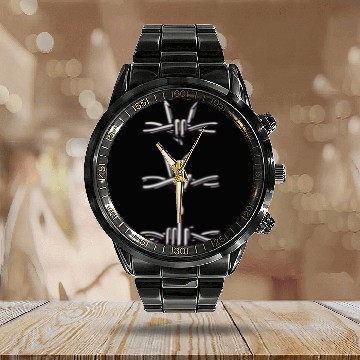 Discover Barbed Wire Rock Peace Finger Sign Symbol Motorcycle Calendar Steel Band Watch
