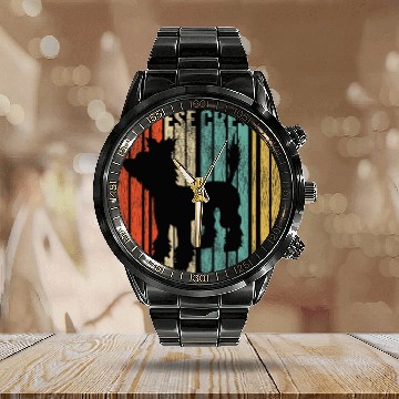 Discover Chinese Crested Pet Retro 1970s Dog Cracked Distressed Calendar Steel Band Watch