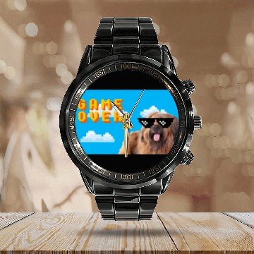 Discover Briard Pet 8Bit Game Over Calendar Steel Band Watch