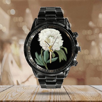 Discover PierreJosephRedoute White Peony Paint Flower Gardener Calendar Steel Band Watch