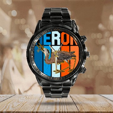 Discover Heron water wildlife birdwatching birder biologist binocular 2 Calendar Steel Band Watch
