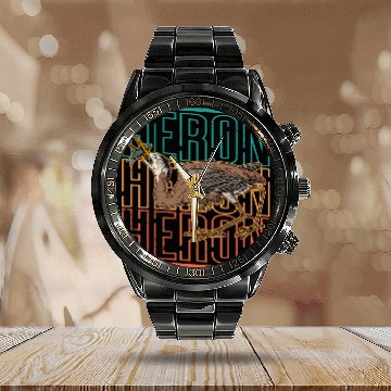 Discover Heron water wildlife birdwatching birder biologist binocular 14 Calendar Steel Band Watch