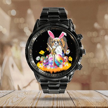Discover Papillon Pet Funny Easter Egg Lover Papillon Dog Easter Sunday Calendar Steel Band Watch