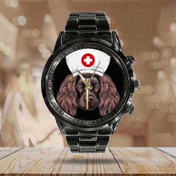 Discover Boykin Spaniel Pet Wearing a nurses Hat Calendar Steel Band Watch