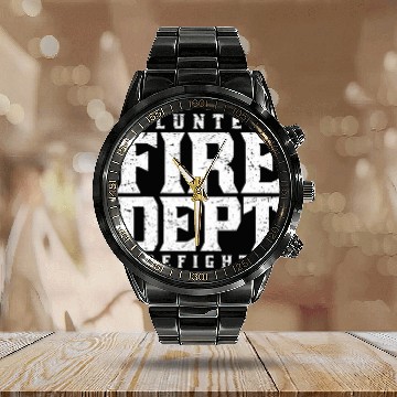Discover Volunteer Fires Dept  Firefighter Zip Calendar Steel Band Watch