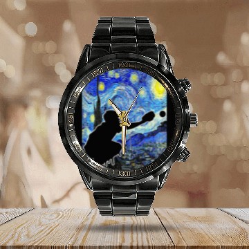 Discover Sport Baseball Starry Night Van Gogh Baseball Catcher Zip Calendar Steel Band Watch