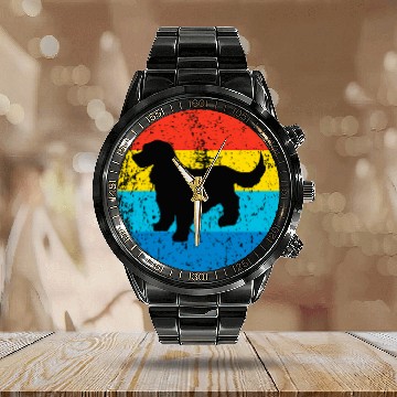 Discover Cocker Spaniel Pet Breed Silhouette Retro 1970s Circle 1 Calendar Steel Band Watch