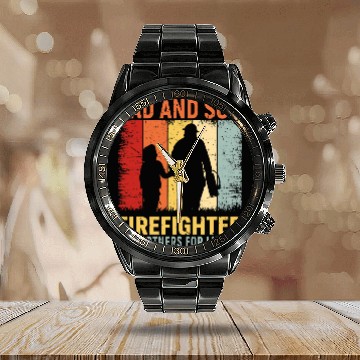 Discover dad and son firefighter partners for life Calendar Steel Band Watch