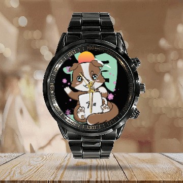 Discover Australian Shepherd Pet Drinking Boba Tea Bubble Anime Zip Calendar Steel Band Watch