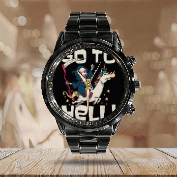 Discover Unicorn Pet Go To Hell Unicorn Grim Reaper Halloween Baseball Tees Calendar Steel Band Watch