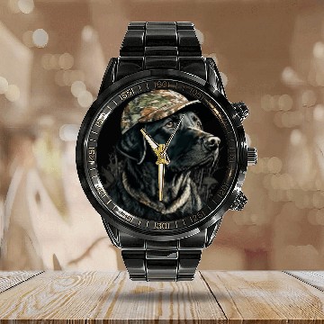 Discover Labrador Pet Duck Hunting Partner Camo Hat Waterfowl Hunter Calendar Steel Band Watch