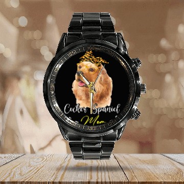 Discover Cocker Spaniel Pet mom leopard print dog lovers Baseball Tees Calendar Steel Band Watch