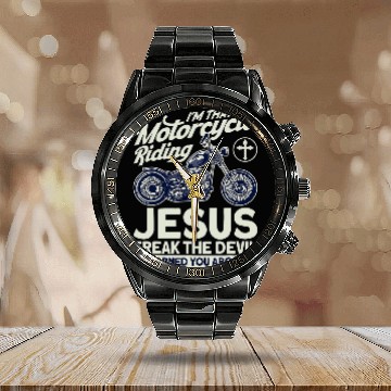Discover Christian Motorcycle Biker Motorcycle Riding Jesus Freak Zip Calendar Steel Band Watch