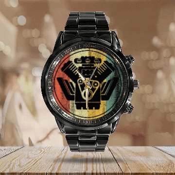 Discover Engine Block Retro Auto Mechanic Diesel Truck Car Lover 23 Baseball Tees Calendar Steel Band Watch