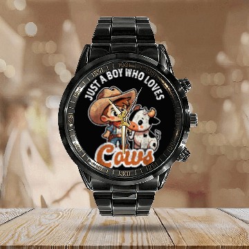 Discover Just a Boy Who Loves Cows 2Farmer Cute Cow Boy Kid Baseball Tees Calendar Steel Band Watch
