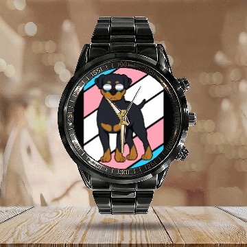 Discover Rottweiler Transgender Flag LGBTQ Proud Ally Pride Trans Calendar Steel Band Watch