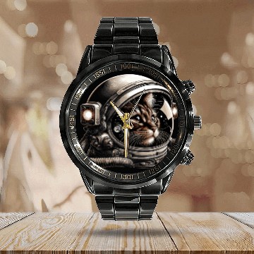 Discover Funny Astronaut Astronomy Solar System Outer Space Zip Calendar Steel Band Watch