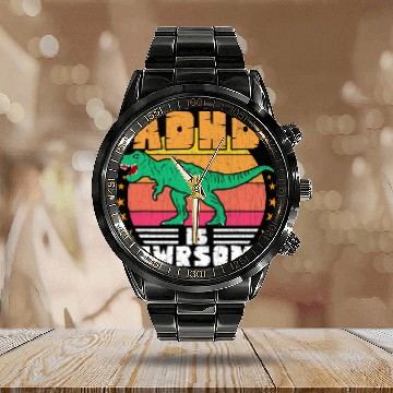 Discover ADHD Ribbon Awareness Is Rawrsome Awareness Orange Ribbon Support Graphic Calendar Steel Band Watch